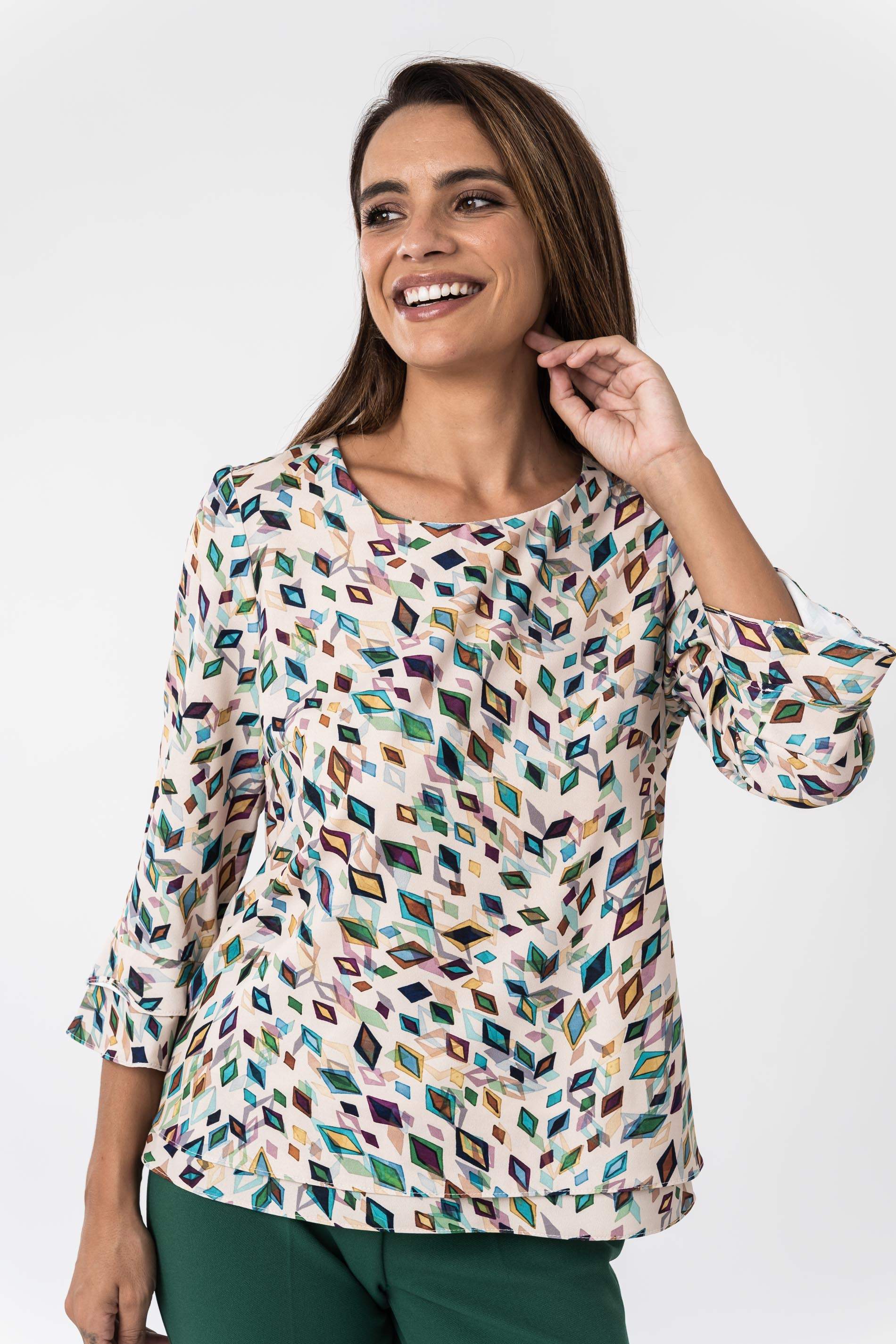 BLUSA DOBLE CAPA ROMBOS COLOR 