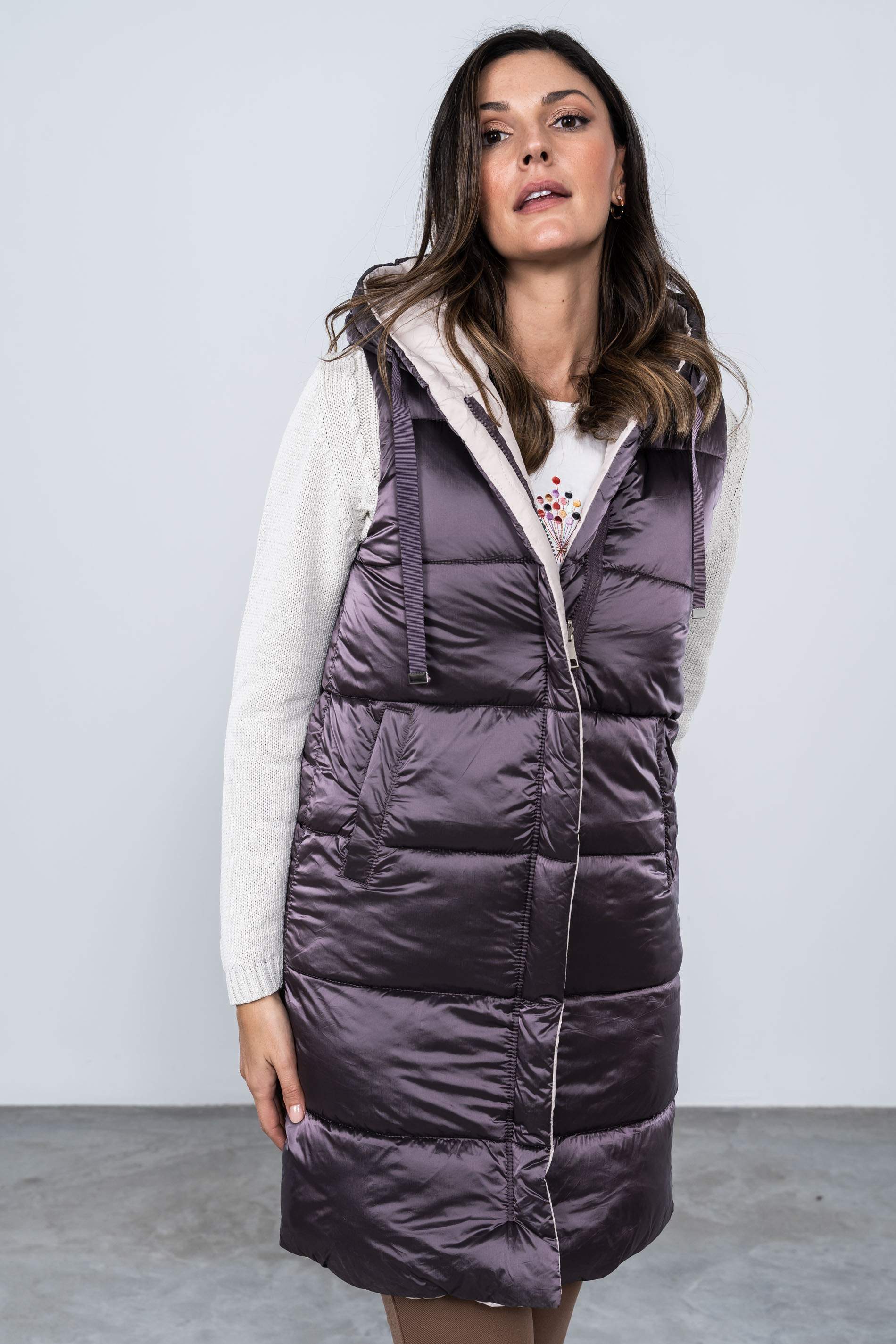 CHALECO REVERSIBLE LARGO PURPURA