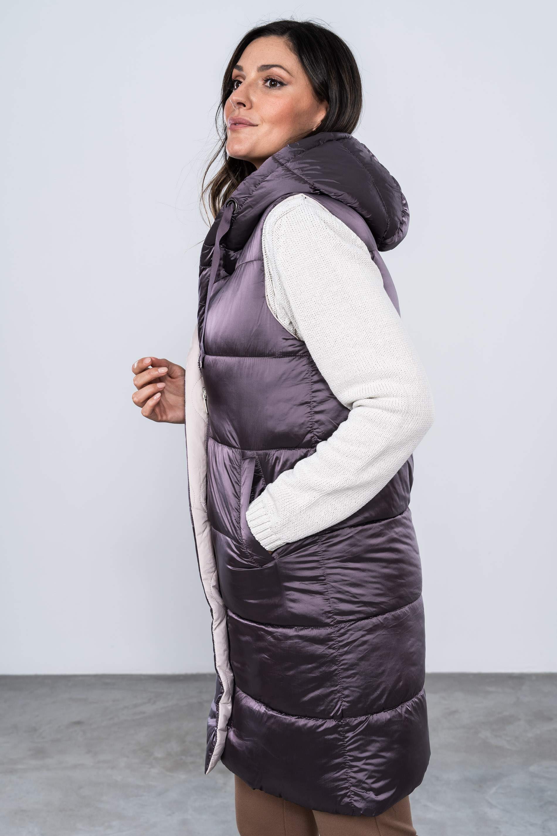 CHALECO REVERSIBLE LARGO PURPURA