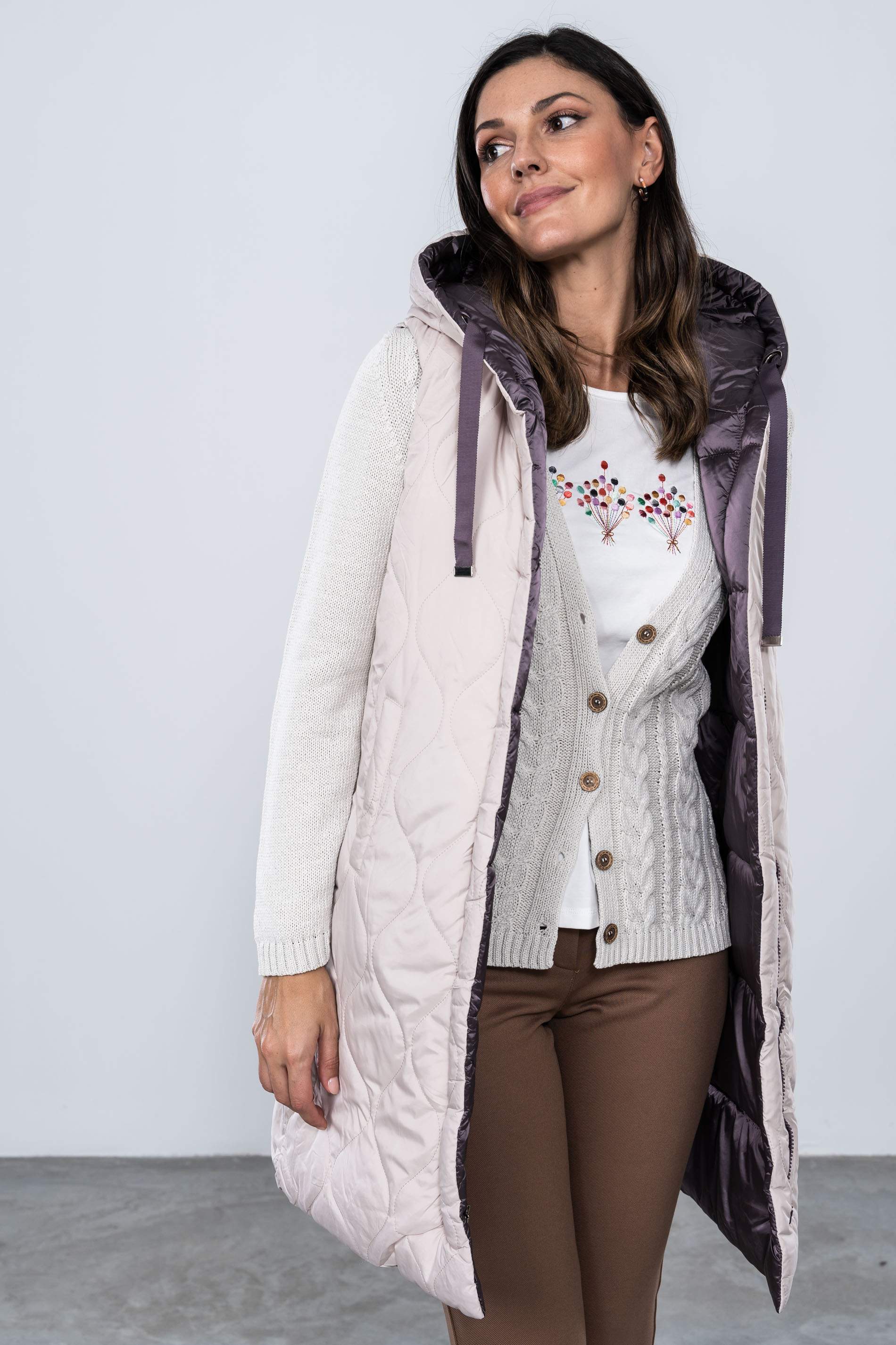 CHALECO REVERSIBLE LARGO PURPURA