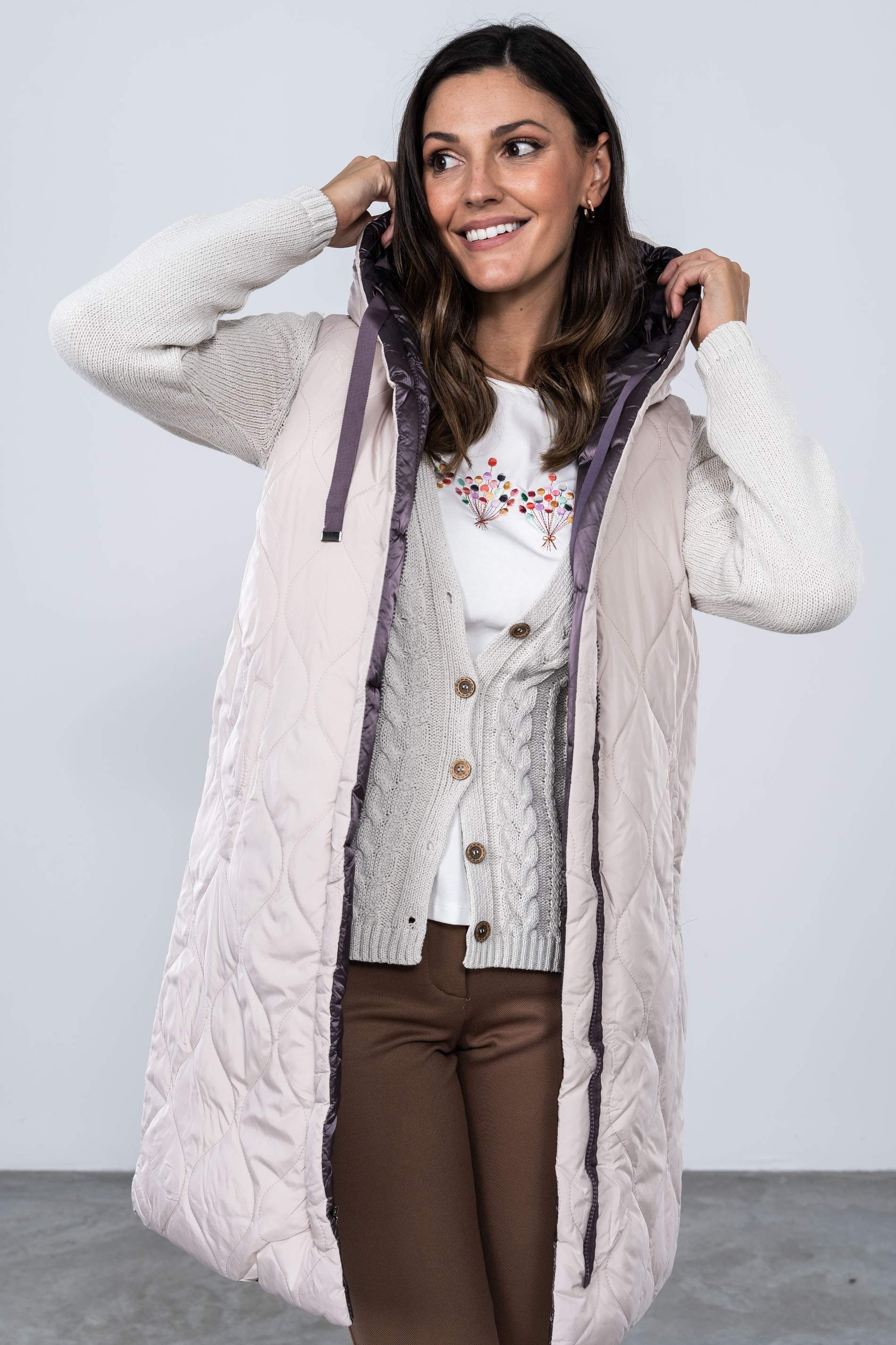 CHALECO REVERSIBLE LARGO PURPURA