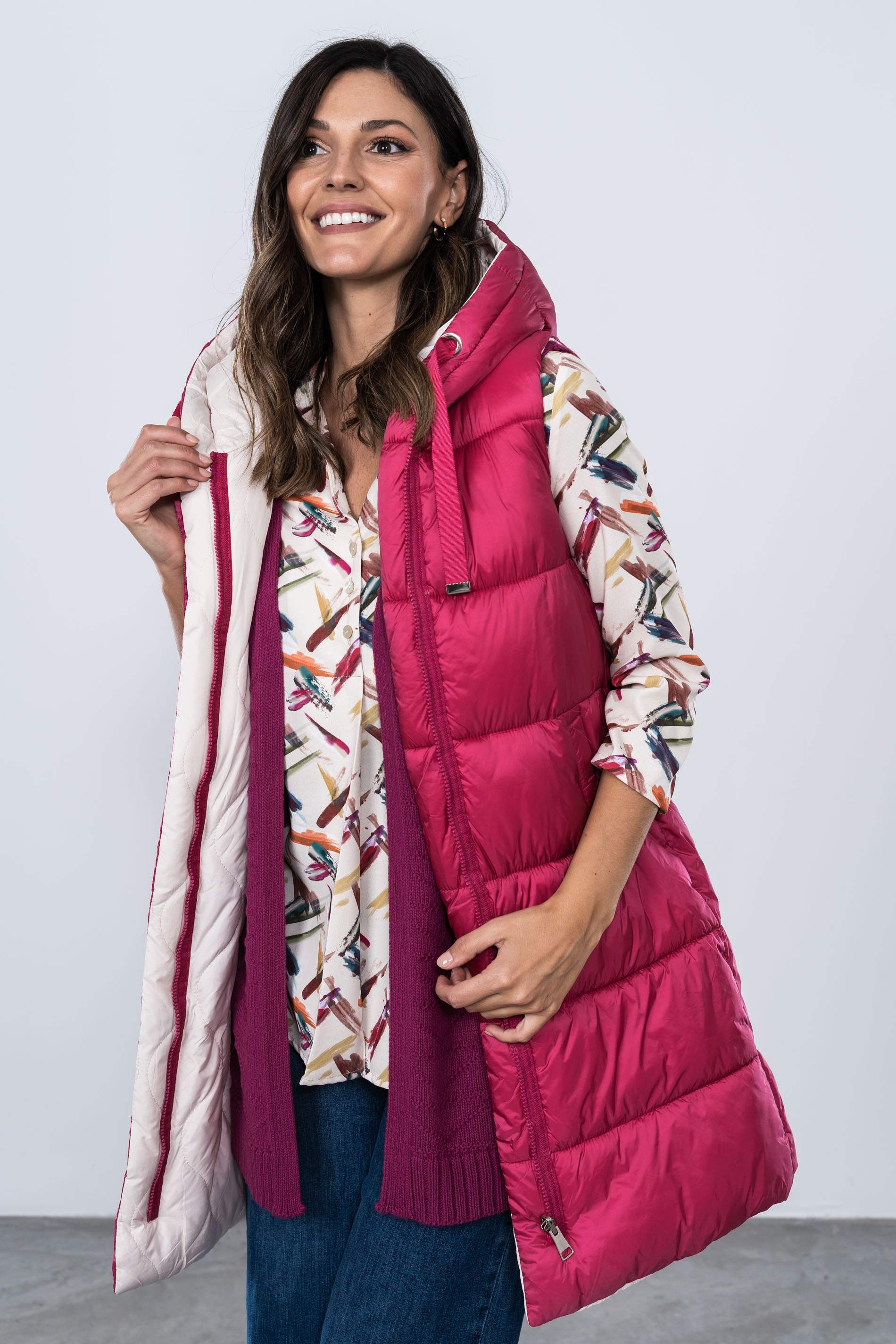CHALECO REVERSIBLE LARGO FUCSIA