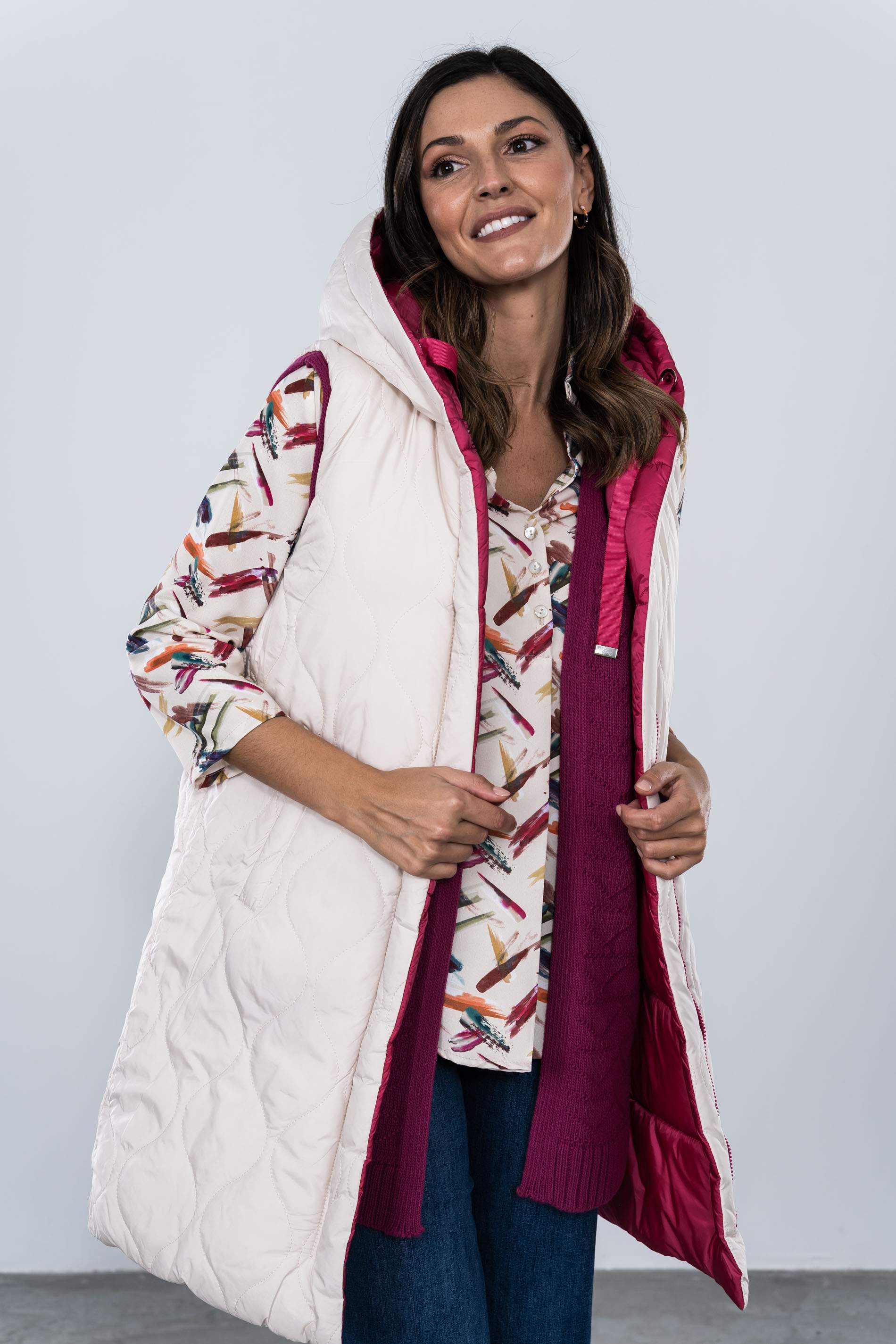 CHALECO REVERSIBLE LARGO FUCSIA